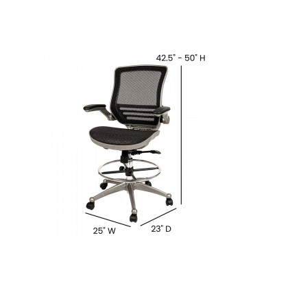 BLNK Waylon Mid-Back Mesh Drafting Chair with Flip-Up Arms - Graphite Silver Frame