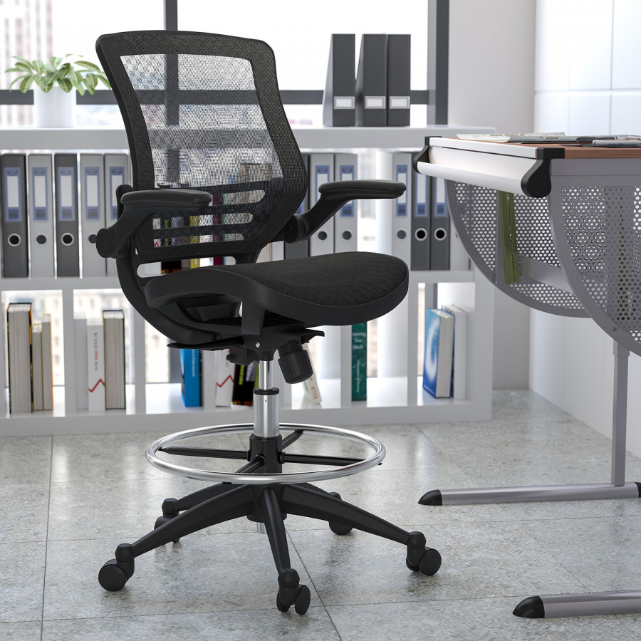 BLNK - Waylon Mid-Back Mesh Drafting Chair with Flip-Up Arms
