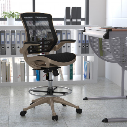 BLNK - Waylon Mid-Back Mesh Drafting Chair with Flip-Up Arms