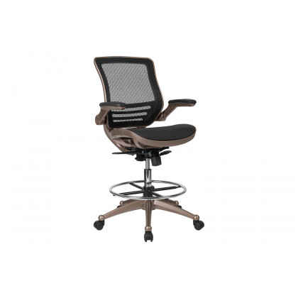 BLNK Waylon Mid-Back Mesh Drafting Chair with Flip-Up Arms - Melrose Gold Frame