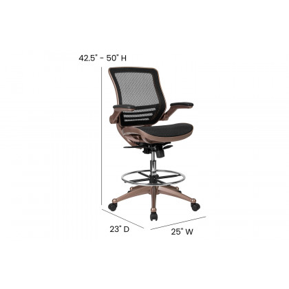 BLNK Waylon Mid-Back Mesh Drafting Chair with Flip-Up Arms - Melrose Gold Frame