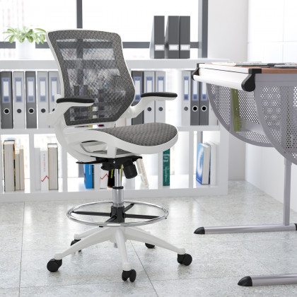 BLNK - Waylon Mid-Back Mesh Drafting Chair with Flip-Up Arms