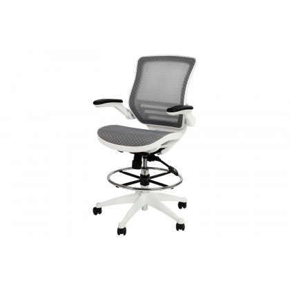 BLNK Waylon Mid-Back Mesh Drafting Chair with Flip-Up Arms - White Frame