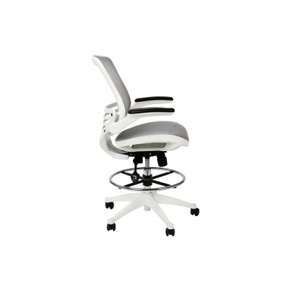 BLNK Waylon Mid-Back Mesh Drafting Chair with Flip-Up Arms - White Frame