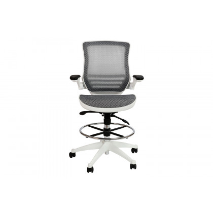 BLNK Waylon Mid-Back Mesh Drafting Chair with Flip-Up Arms - White Frame