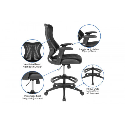 BLNK - Waylon Waylon High-Back Designer Mesh Drafting Chair with Sides and Adjustable Arms