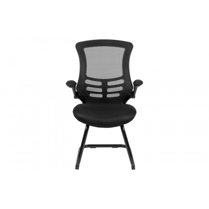 BLNK Kelista Black Mesh Sled Base Side Reception Chair with Flip-Up Arms - Mesh