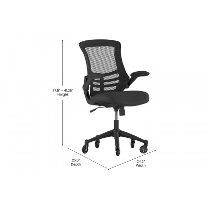 BLNK Kelista Mid-Back Mesh Swivel Ergonomic Task Office Chair with Flip-Up Arms and Transparent Roller Wheels - Black