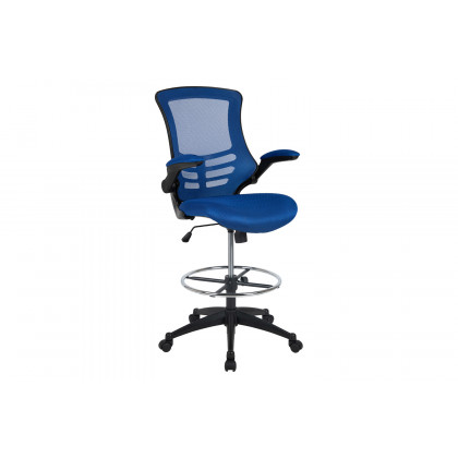 BLNK Kelista Mid-Back Mesh Ergonomic Drafting Chair with Adjustable Foot Ring and Flip-Up Arms - Blue