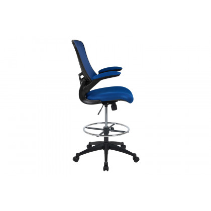 BLNK Kelista Mid-Back Mesh Ergonomic Drafting Chair with Adjustable Foot Ring and Flip-Up Arms - Blue