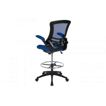 BLNK Kelista Mid-Back Mesh Ergonomic Drafting Chair with Adjustable Foot Ring and Flip-Up Arms - Blue