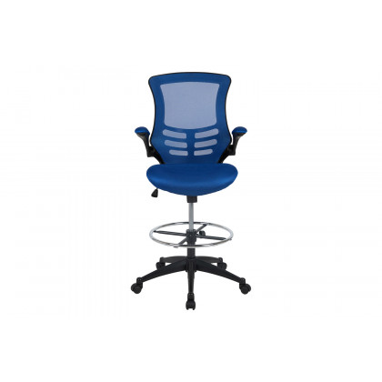 BLNK Kelista Mid-Back Mesh Ergonomic Drafting Chair with Adjustable Foot Ring and Flip-Up Arms - Blue