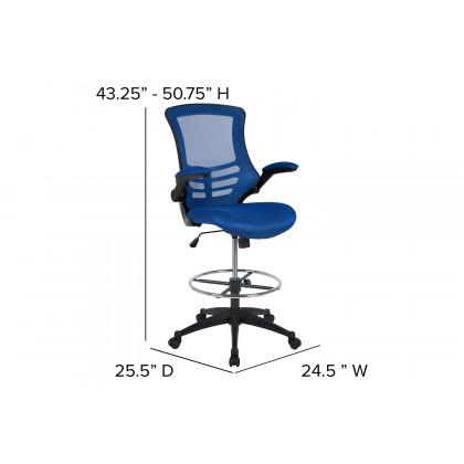 BLNK Kelista Mid-Back Mesh Ergonomic Drafting Chair with Adjustable Foot Ring and Flip-Up Arms - Blue