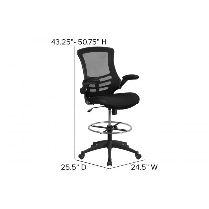 BLNK Kelista Mid-Back Mesh Ergonomic Drafting Chair with Adjustable Foot Ring and Flip-Up Arms - Black