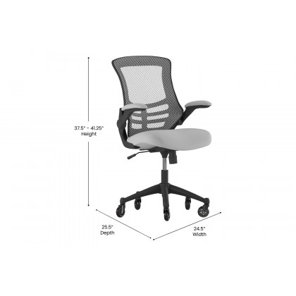 BLNK Kelista Mid-Back Mesh Swivel Ergonomic Task Office Chair with Flip-Up Arms and Transparent Roller Wheels - Dark Gray