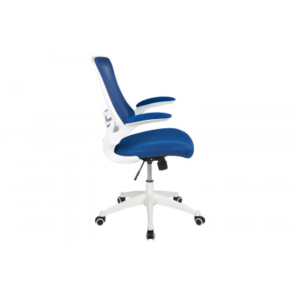 BLNK Kelista Mid-Back Mesh Swivel Ergonomic Task Office Chair with White Frame and Flip-Up Arms - Blue