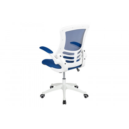 BLNK Kelista Mid-Back Mesh Swivel Ergonomic Task Office Chair with White Frame and Flip-Up Arms - Blue
