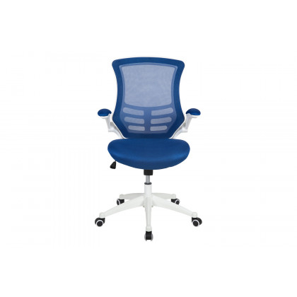 BLNK Kelista Mid-Back Mesh Swivel Ergonomic Task Office Chair with White Frame and Flip-Up Arms - Blue