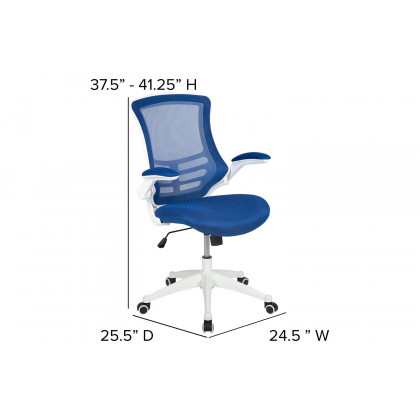 BLNK Kelista Mid-Back Mesh Swivel Ergonomic Task Office Chair with White Frame and Flip-Up Arms - Blue