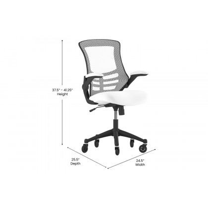 BLNK Kelista Mid-Back Mesh Swivel Ergonomic Task Office Chair with Flip-Up Arms and Transparent Roller Wheels - White