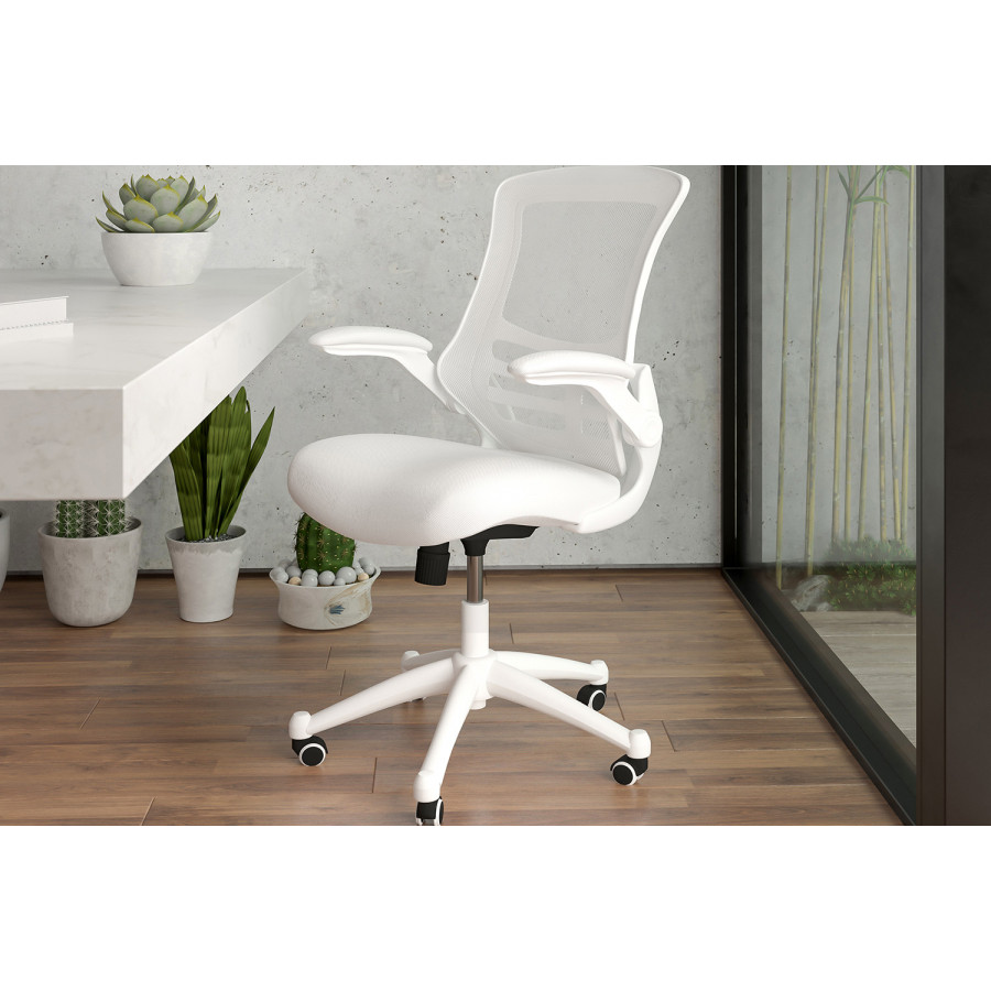BLNK Kelista Mid-Back Mesh Swivel Ergonomic Task Office Chair with White Frame and Flip-Up Arms - White