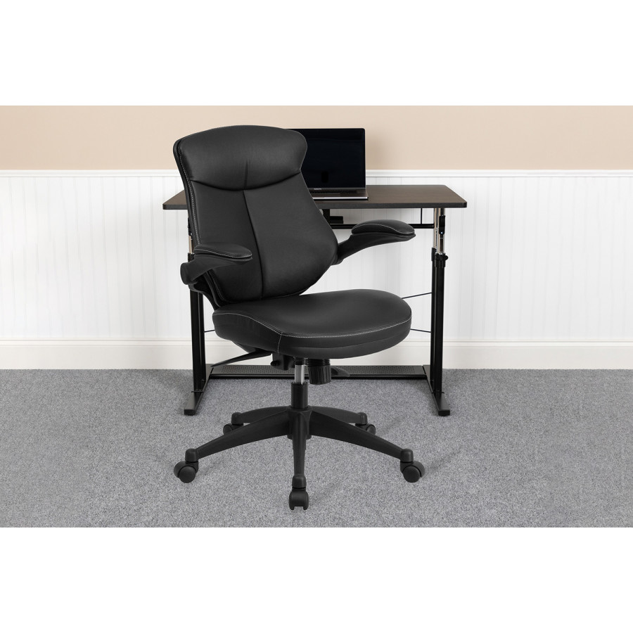 BLNK - Kale LeatherSoft Mid-Back Executive Swivel Ergonomic Office Chair with Back Angle Adjustment and Flip-Up Arms
