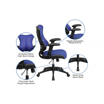 BLNK Kale High-Back Designer Mesh Executive Swivel Ergonomic Office Chair with Adjustable Arms - Blue