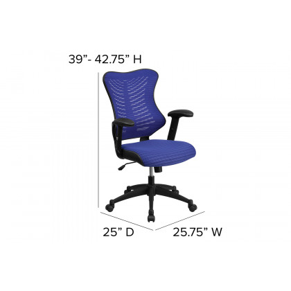 BLNK Kale High-Back Designer Mesh Executive Swivel Ergonomic Office Chair with Adjustable Arms - Blue