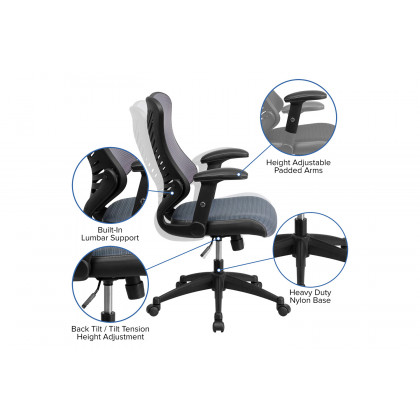 BLNK Kale High-Back Designer Mesh Executive Swivel Ergonomic Office Chair with Adjustable Arms - Gray