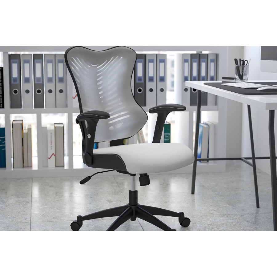 BLNK Kale High-Back Designer Mesh Executive Swivel Ergonomic Office Chair with Adjustable Arms - White