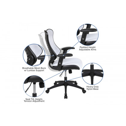 BLNK Kale High-Back Designer Mesh Executive Swivel Ergonomic Office Chair with Adjustable Arms - White