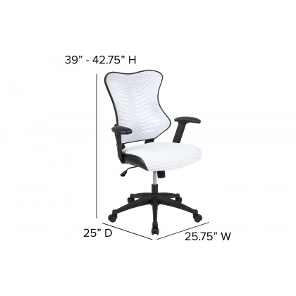 BLNK Kale High-Back Designer Mesh Executive Swivel Ergonomic Office Chair with Adjustable Arms - White