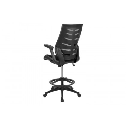 BLNK Kale High-Back Mesh Spine-Back Ergonomic Drafting Chair with Adjustable Foot Ring and Adjustable Flip-Up Arms - Black