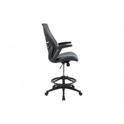 BLNK Kale High-Back Mesh Spine-Back Ergonomic Drafting Chair with Adjustable Foot Ring and Adjustable Flip-Up Arms - Dark Gray