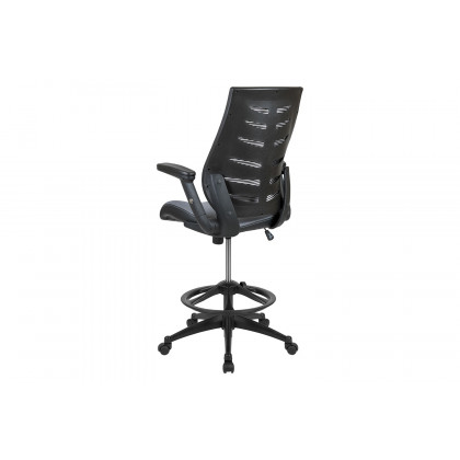BLNK Kale High-Back Mesh Spine-Back Ergonomic Drafting Chair with Adjustable Foot Ring and Adjustable Flip-Up Arms - Dark Gray