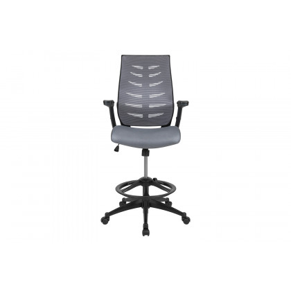BLNK Kale High-Back Mesh Spine-Back Ergonomic Drafting Chair with Adjustable Foot Ring and Adjustable Flip-Up Arms - Dark Gray