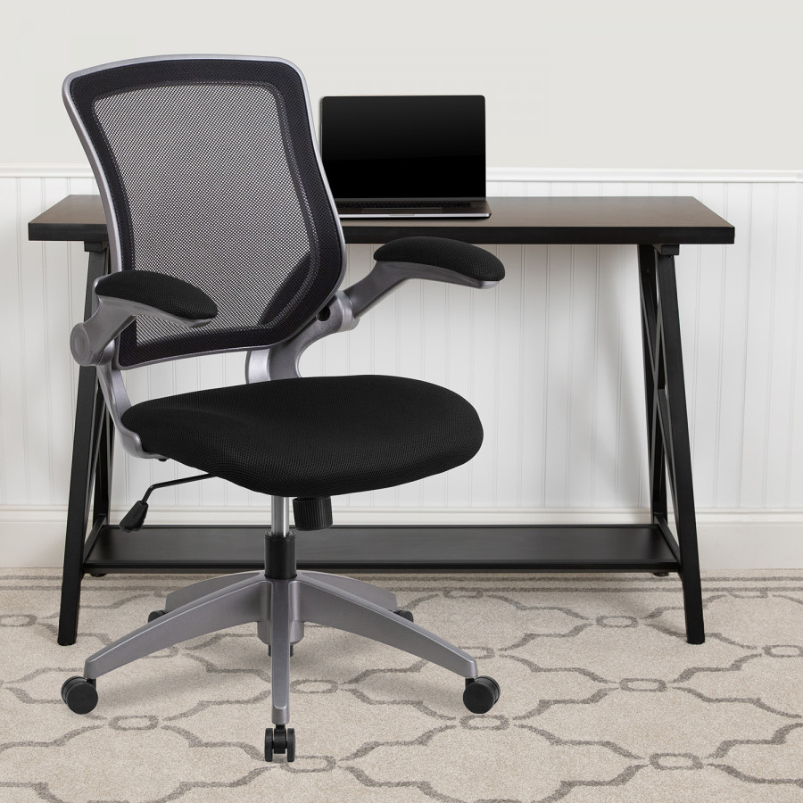 BLNK - Kale Mid-Back Mesh Swivel Ergonomic Task Office Chair with Gray Frame and Flip-Up Arms