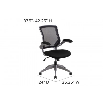 BLNK Kale Mid-Back Mesh Swivel Ergonomic Task Office Chair with Gray Frame and Flip-Up Arms - Black