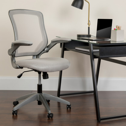 BLNK - Kale Mid-Back Mesh Swivel Ergonomic Task Office Chair with Gray Frame and Flip-Up Arms
