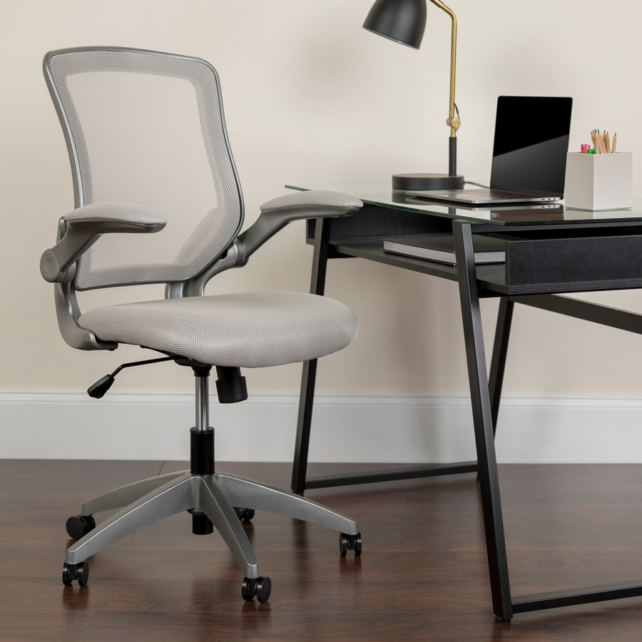 BLNK Kale Mid-Back Mesh Swivel Ergonomic Task Office Chair with Gray Frame and Flip-Up Arms - Gray