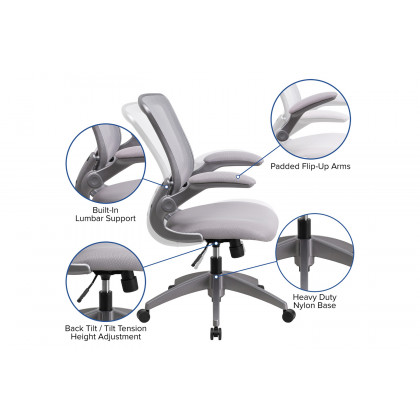 BLNK Kale Mid-Back Mesh Swivel Ergonomic Task Office Chair with Gray Frame and Flip-Up Arms - Gray