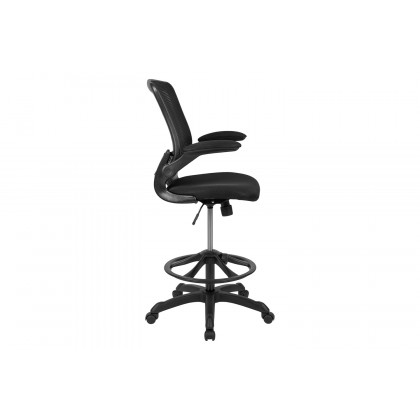 BLNK Kale Mid-Back Mesh Ergonomic Drafting Chair with Adjustable Foot Ring and Flip-Up Arms - Black