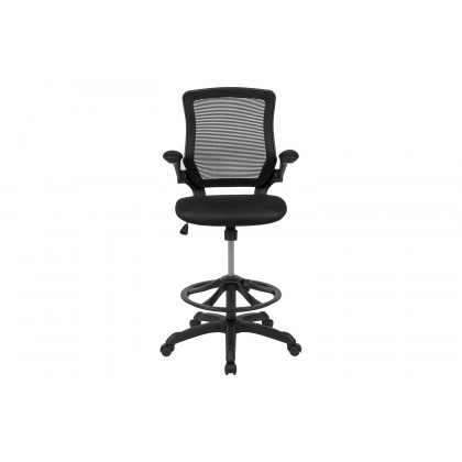 BLNK Kale Mid-Back Mesh Ergonomic Drafting Chair with Adjustable Foot Ring and Flip-Up Arms - Black