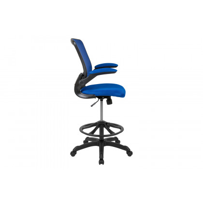BLNK Kale Mid-Back Mesh Ergonomic Drafting Chair with Adjustable Foot Ring and Flip-Up Arms - Blue