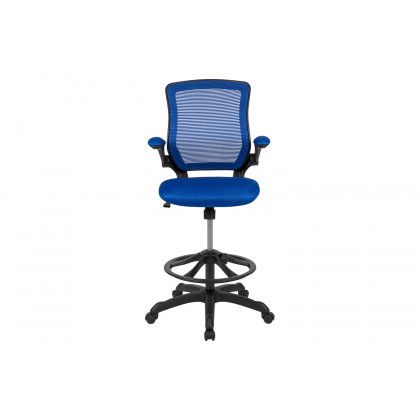 BLNK Kale Mid-Back Mesh Ergonomic Drafting Chair with Adjustable Foot Ring and Flip-Up Arms - Blue