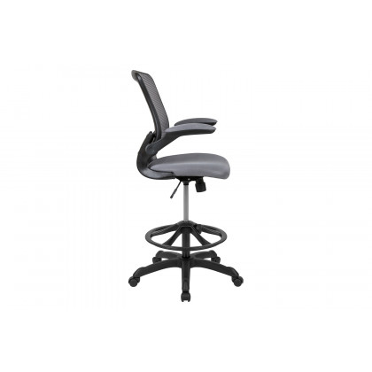 BLNK Kale Mid-Back Mesh Ergonomic Drafting Chair with Adjustable Foot Ring and Flip-Up Arms - Dark Gray
