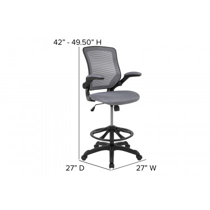 BLNK Kale Mid-Back Mesh Ergonomic Drafting Chair with Adjustable Foot Ring and Flip-Up Arms - Dark Gray