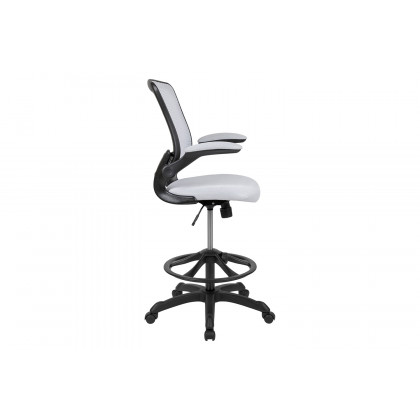 BLNK Kale Mid-Back Mesh Ergonomic Drafting Chair with Adjustable Foot Ring and Flip-Up Arms - White