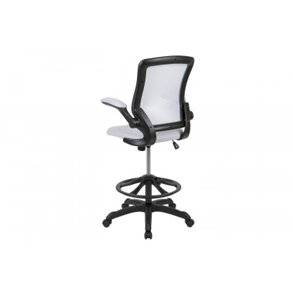 BLNK Kale Mid-Back Mesh Ergonomic Drafting Chair with Adjustable Foot Ring and Flip-Up Arms - White