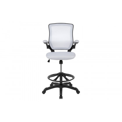 BLNK Kale Mid-Back Mesh Ergonomic Drafting Chair with Adjustable Foot Ring and Flip-Up Arms - White